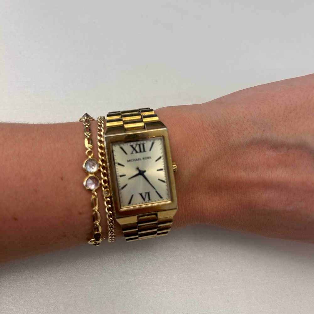 Michael Kors Gold Rectangular Bracelet Watch with Cream Dial